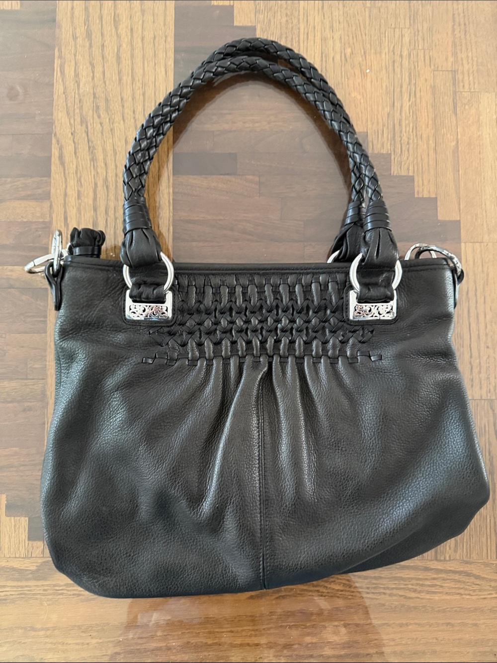 Brighton Black Braided-Handle Shoulder Bag